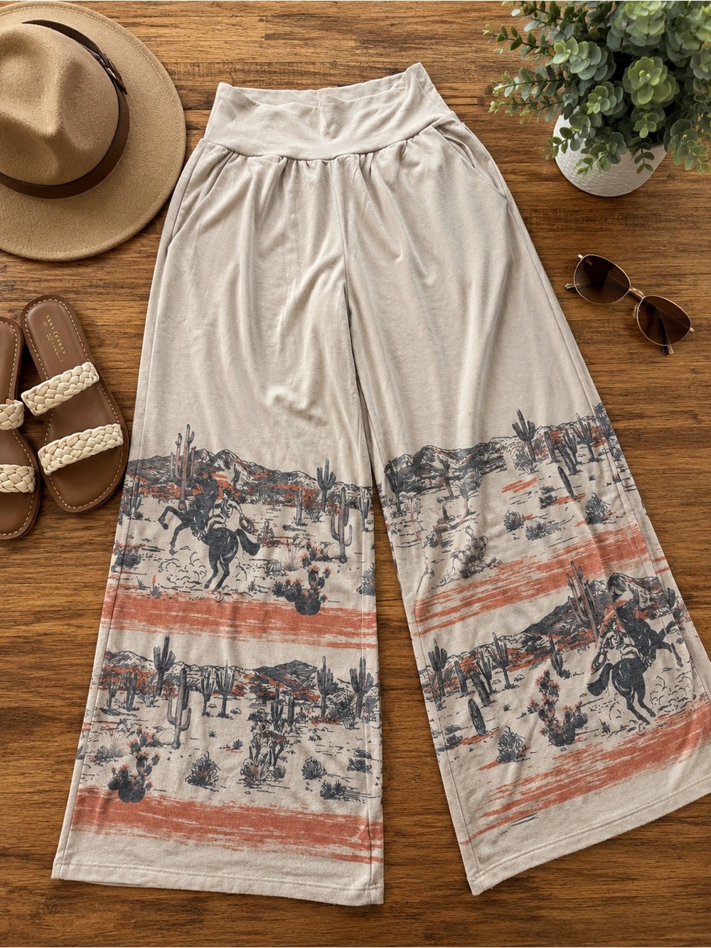 Goldie Lew Pants Wide Leg Cowboy Western Southwest Sz Lrg (w)